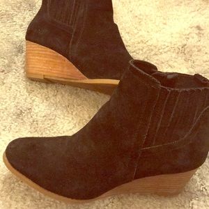 Franco Sarto Black Suede Wedge Ankle Boots